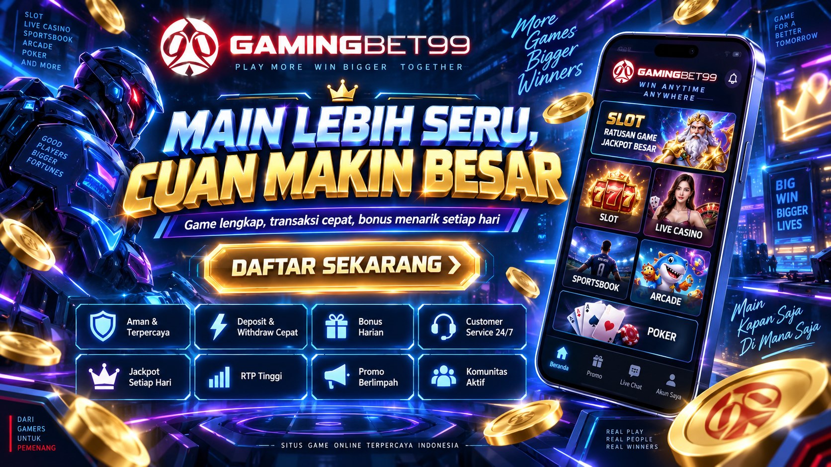 Banner GAMINGBET99 — materi layanan dan kategori permainan